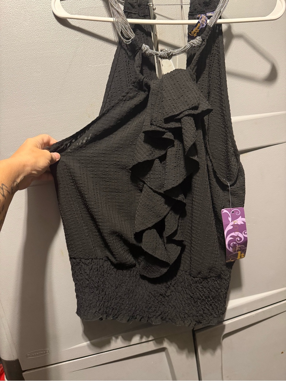 Black Ruffle Front Women's Camisole Tank Top - Picture 2 of 8